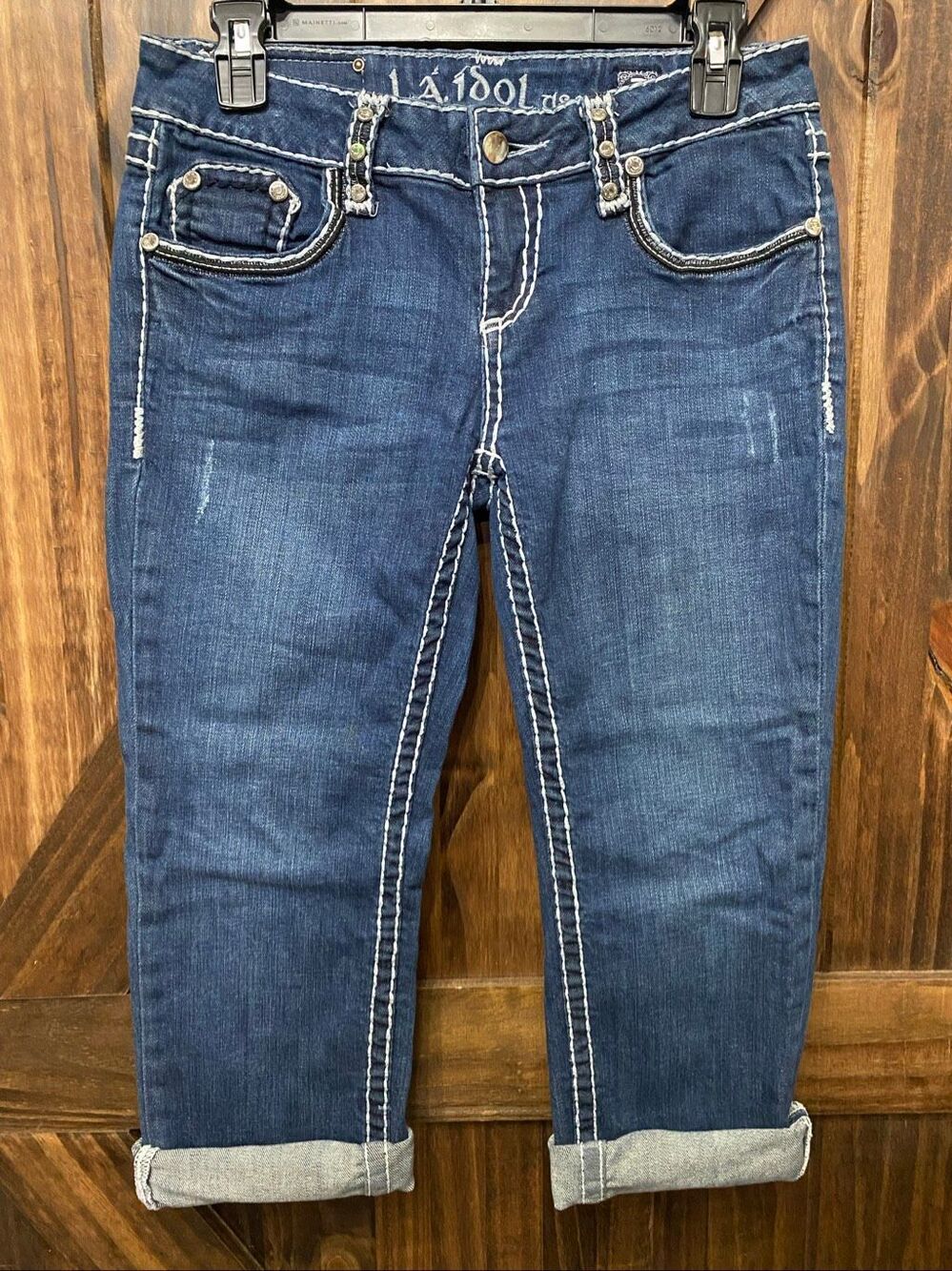 L.A. Idol Cuffed Capri Jeans Mid Rise Embellished Women’s Junior’s Size 7